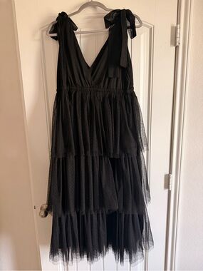 Baltic Born Black Layered Tulle Midi Dress